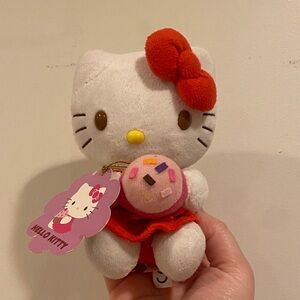 Hello Kitty White Plush with Red Bow & Pink Donut Accessory